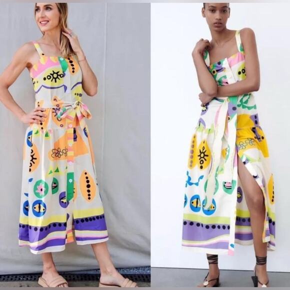 BANDIT AND THE BABE Women’s Colorful Dress Maxi size Large w Belt Wearable Art - Picture 1 of 11